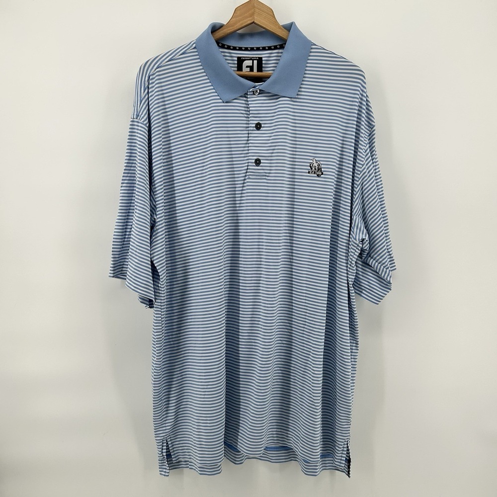 FootJoy Polo Shirt Mens 2XL Blue White Stripe ProDry‎ Lisle Golf Performance